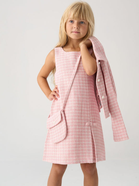 Dsiney Kidz - Miss Pink Tweed Check Jacket, Dress And Bag Set image 1
