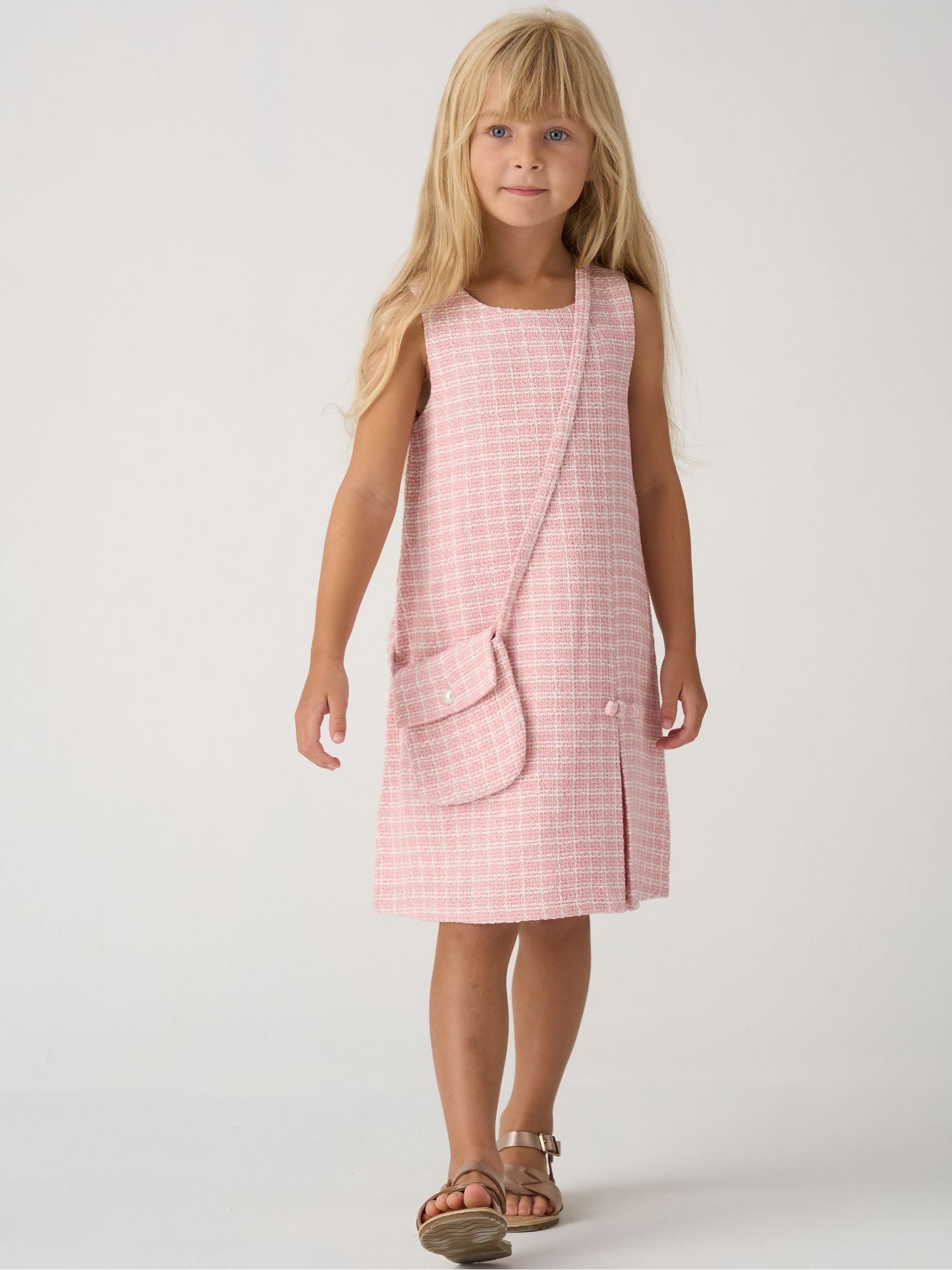 Miss Pink Tweed Check Jacket, Dress And Bag Set image 3