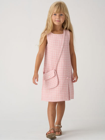 Miss Pink Tweed Check Jacket, Dress And Bag Set image 3