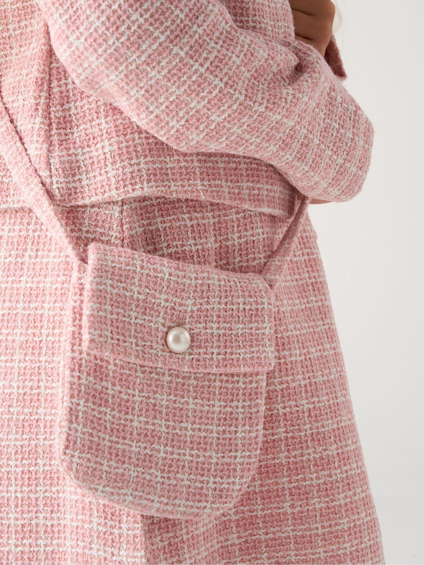 Miss Pink Tweed Check Jacket, Dress And Bag Set image 5