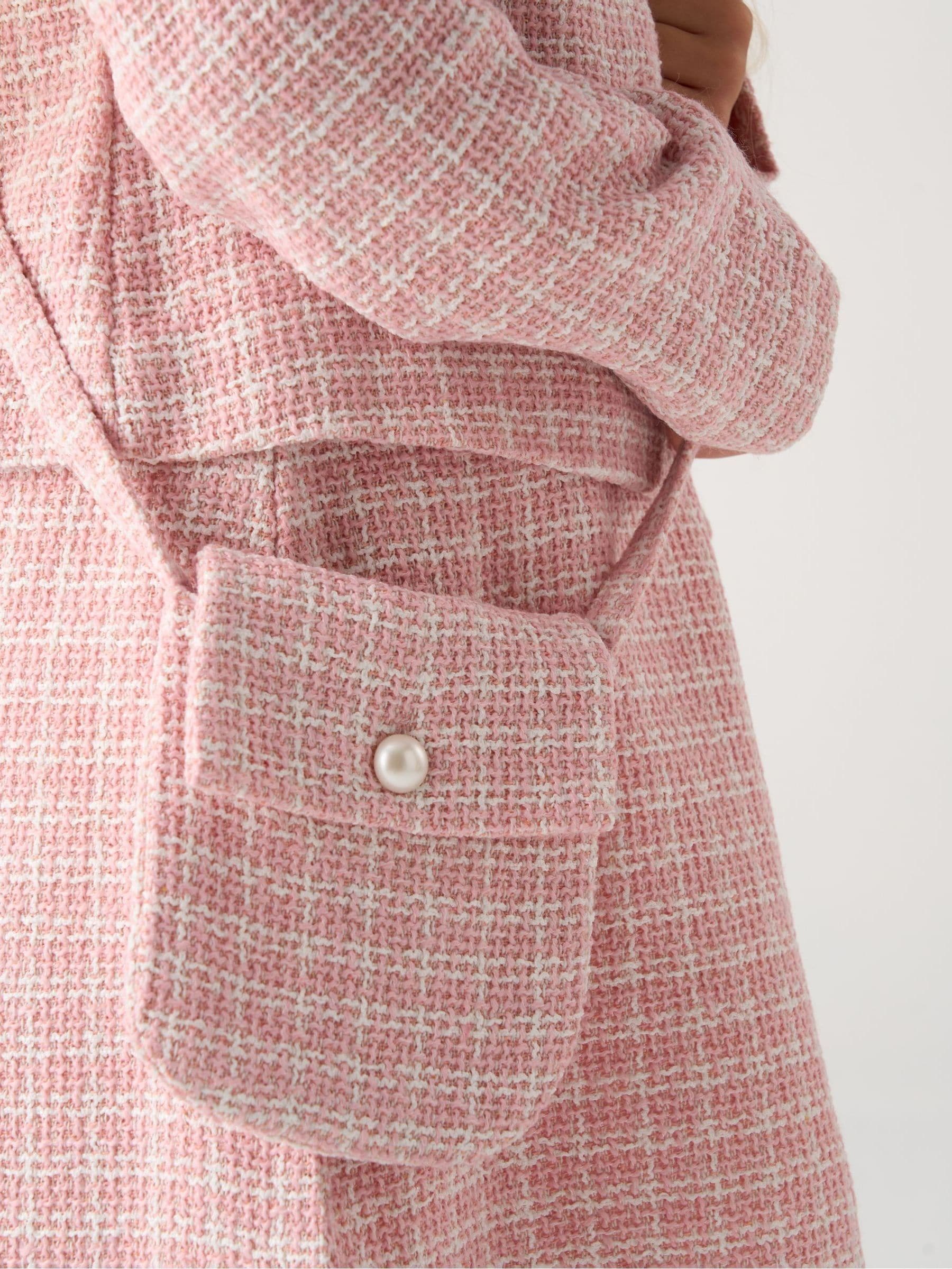 Miss Pink Tweed Check Jacket, Dress And Bag Set image 5
