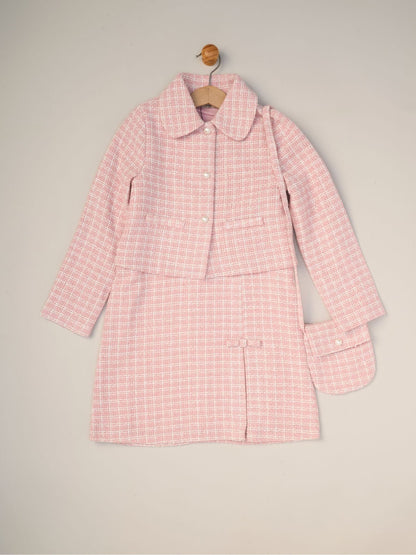 Miss Pink Tweed Check Jacket, Dress And Bag Set image 6