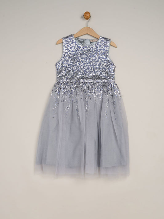 Miss Blue Waterfall Sequin Dress And Faux Fur Bolero Set image 2