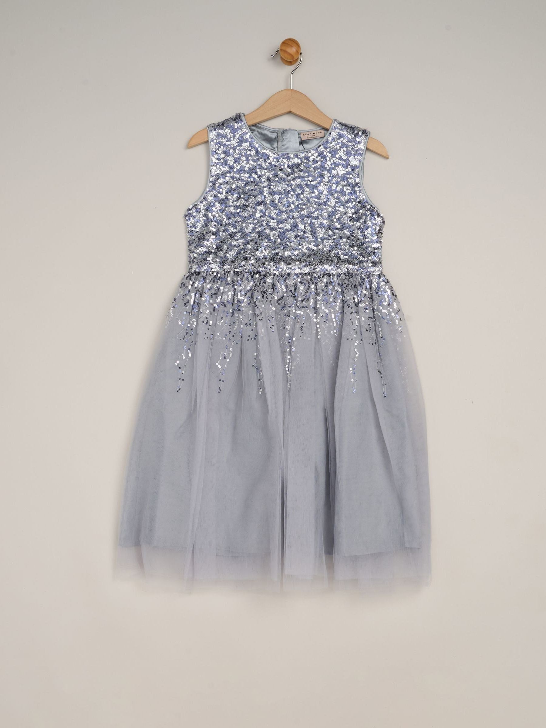 Miss Blue Waterfall Sequin Dress And Faux Fur Bolero Set image 2