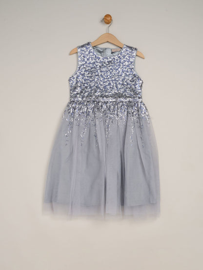 Miss Blue Waterfall Sequin Dress And Faux Fur Bolero Set image 2