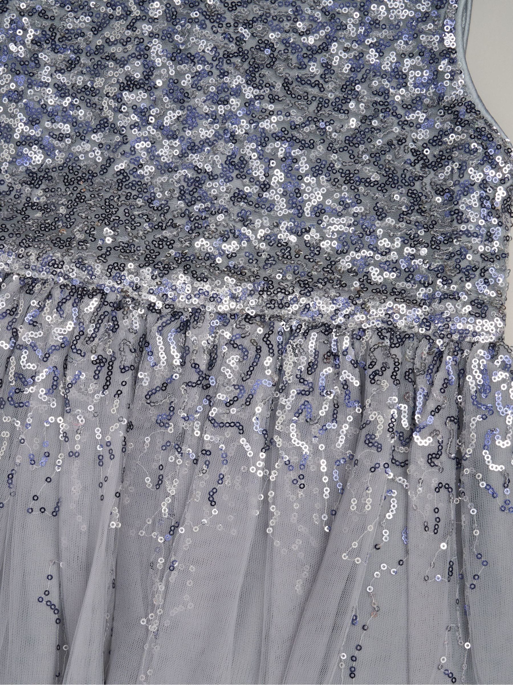 Miss Blue Waterfall Sequin Dress And Faux Fur Bolero Set image 4