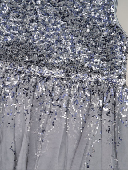 Miss Blue Waterfall Sequin Dress And Faux Fur Bolero Set image 4