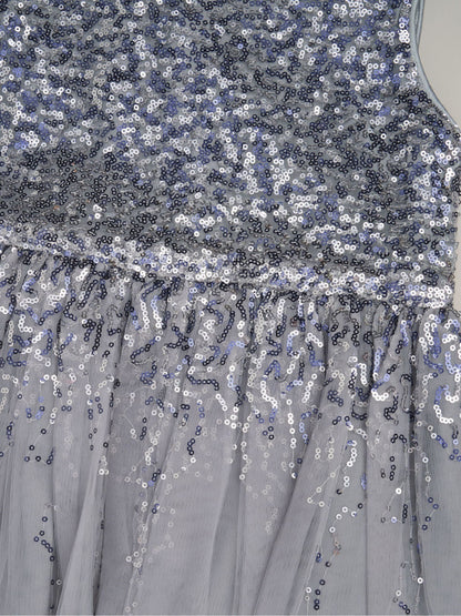 Miss Blue Waterfall Sequin Dress And Faux Fur Bolero Set image 4