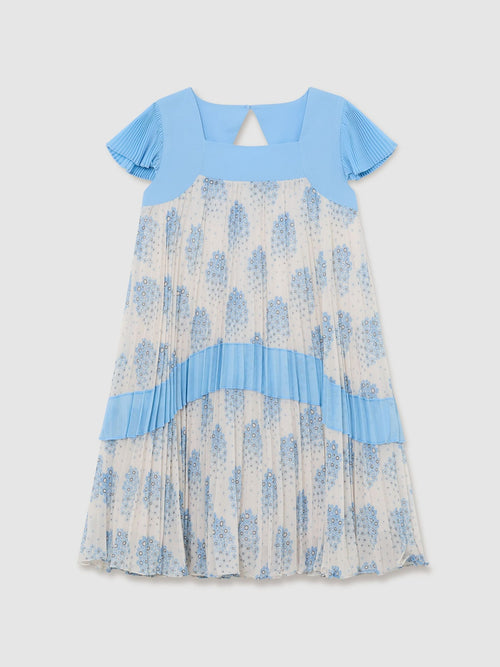 Reiss Pale Blue Nadine 3-9 yrs Floral-Print Pleated Dress image 1