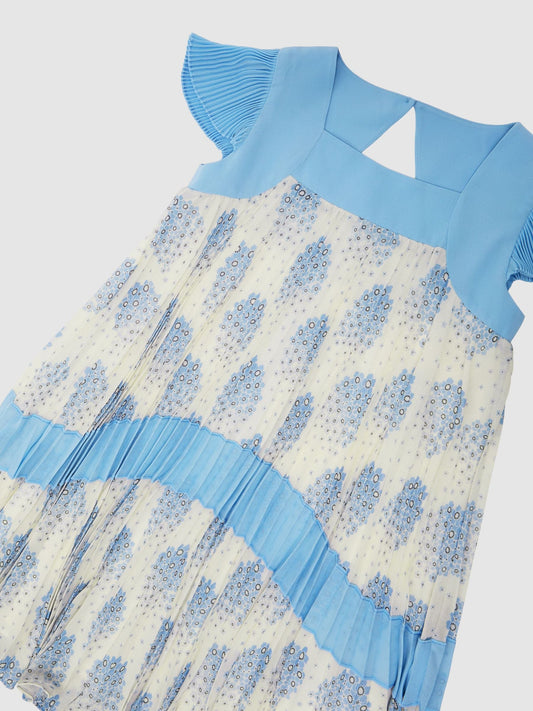 Reiss Pale Blue Nadine 13-14 yrs Floral-Print Pleated Dress image 1
