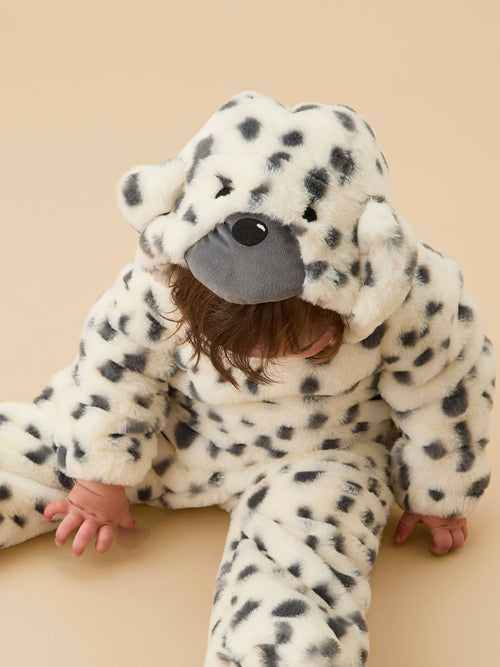 MORI Dalmatian Print Faux Fur Supersoft Zip Up Pramsuit image 1