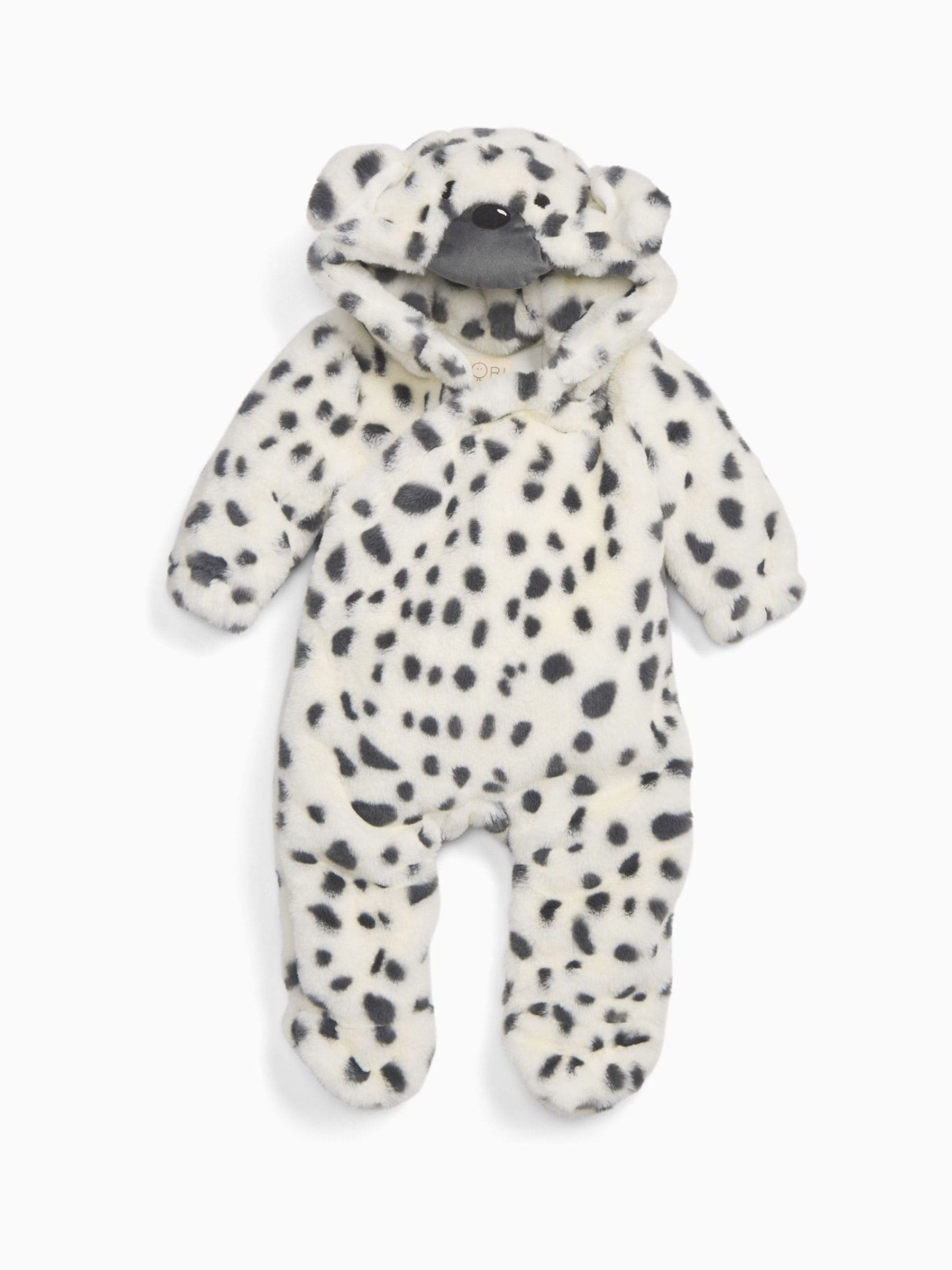 MORI Dalmatian Print Faux Fur Supersoft Zip Up Pramsuit image 3