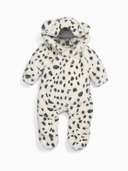 MORI Dalmatian Print Faux Fur Supersoft Zip Up Pramsuit image 3