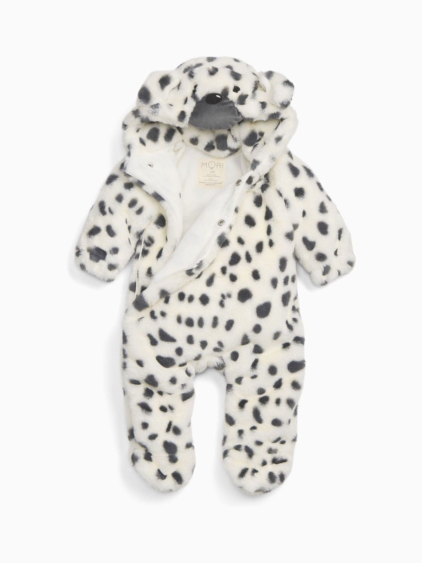 MORI Dalmatian Print Faux Fur Supersoft Zip Up Pramsuit image 4