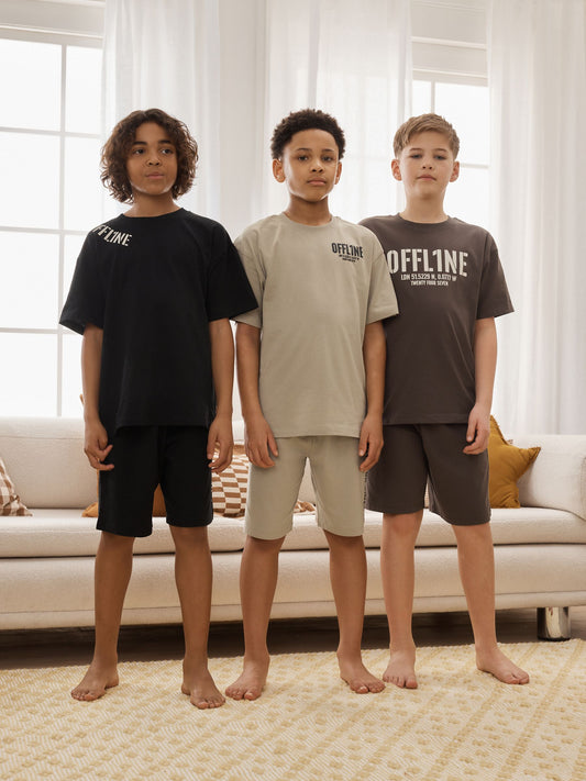 Black/Brown/Stone Offline Shorts Pyjamas 3 Pack (3-16yrs) image 1