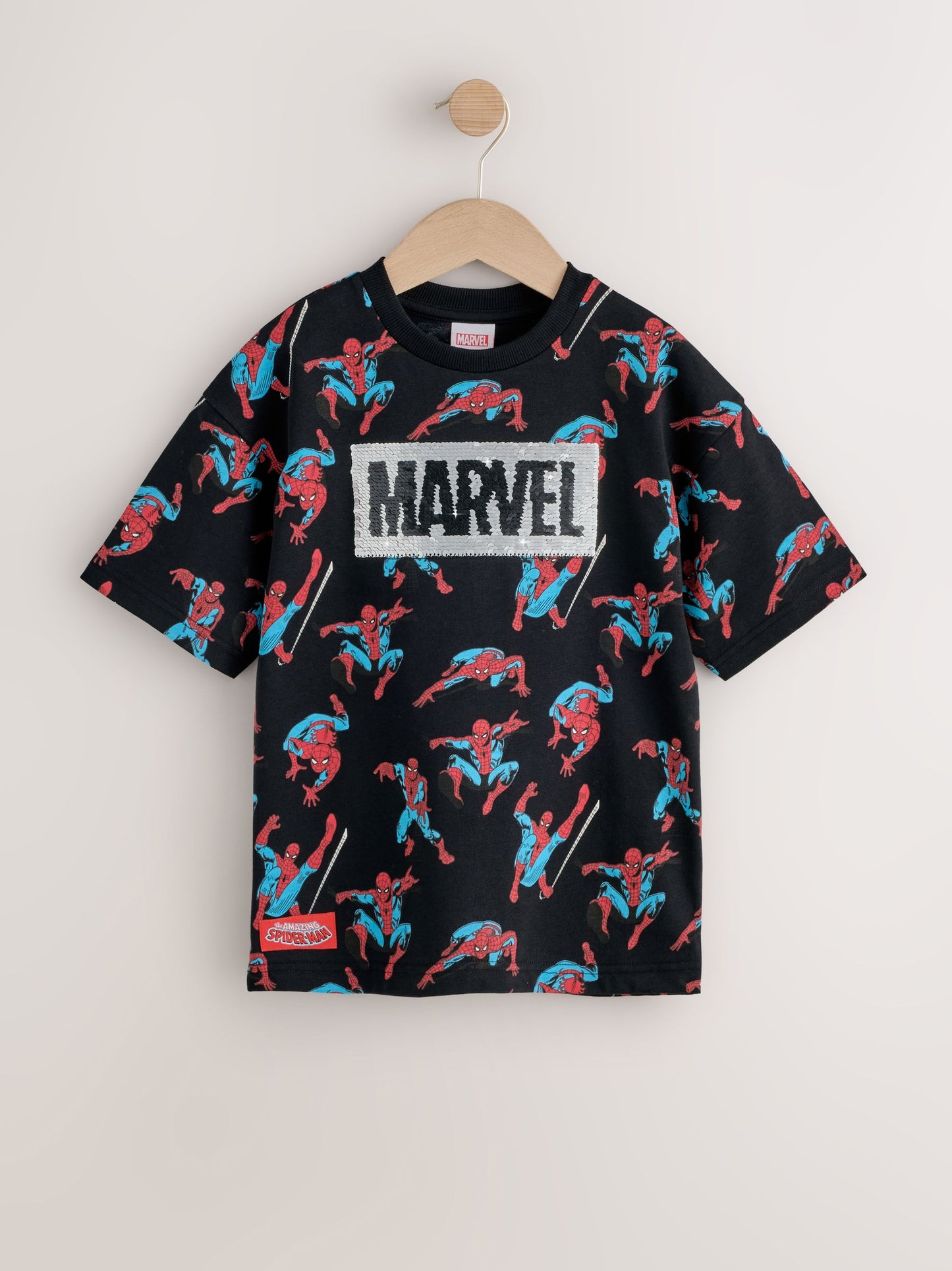 Dsiney Kidz - Black Sequin Spiderman Short Sleeve T-Shirt (3-16yrs) image 1