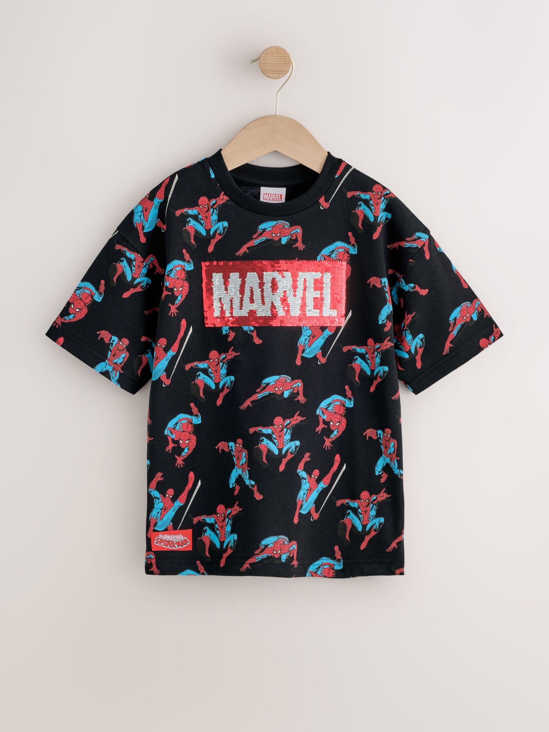 Dsiney Kidz - Black Sequin Spiderman Short Sleeve T-Shirt (3-16yrs) image 3