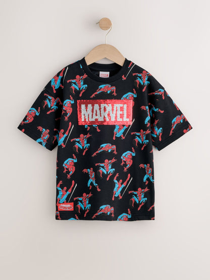 Dsiney Kidz - Black Sequin Spiderman Short Sleeve T-Shirt (3-16yrs) image 3