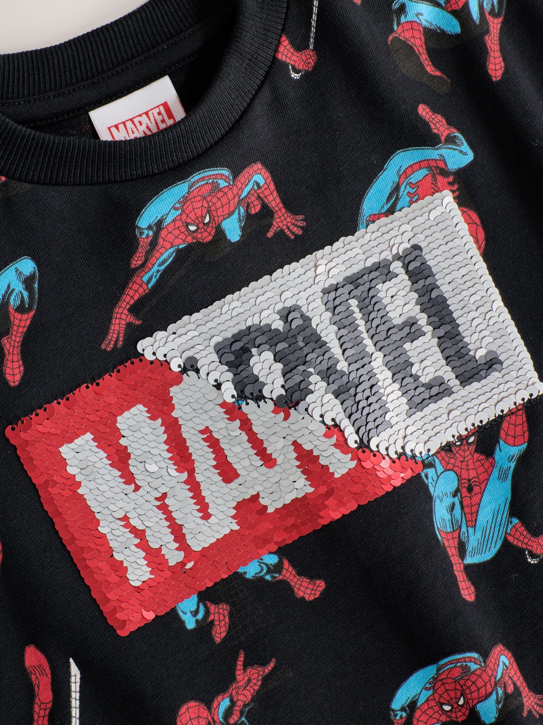 Dsiney Kidz - Black Sequin Spiderman Short Sleeve T-Shirt (3-16yrs) image 4