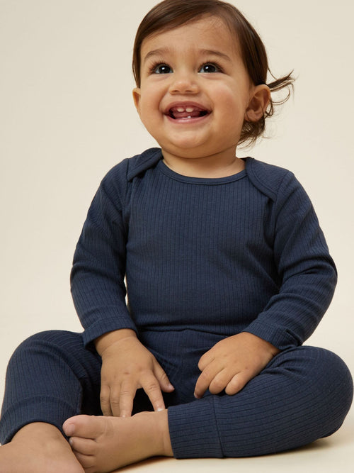 MORI Blue Ribbed Stretch Comfy Baby Leggings image 1