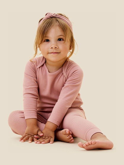 MORI Pink Ribbed Stretch Comfy Baby Leggings image 1