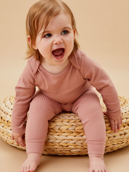 MORI Pink Ribbed Stretch Comfy Baby Leggings image 2