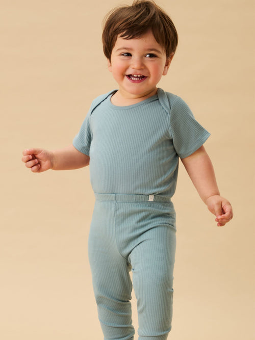 MORI Light Blue Ribbed Stretch Comfy Baby Leggings image 1