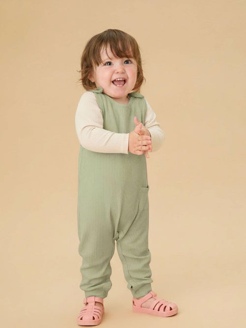 MORI Green Ribbed Romper Dungarees image 1