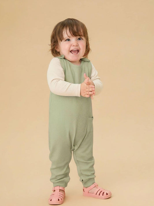 MORI Green Ribbed Romper Dungarees image 1