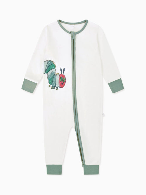 Mori Cream Supersoft Very Hungry Caterpillar Placement Print Two Way Zip Sleepsuit image 1