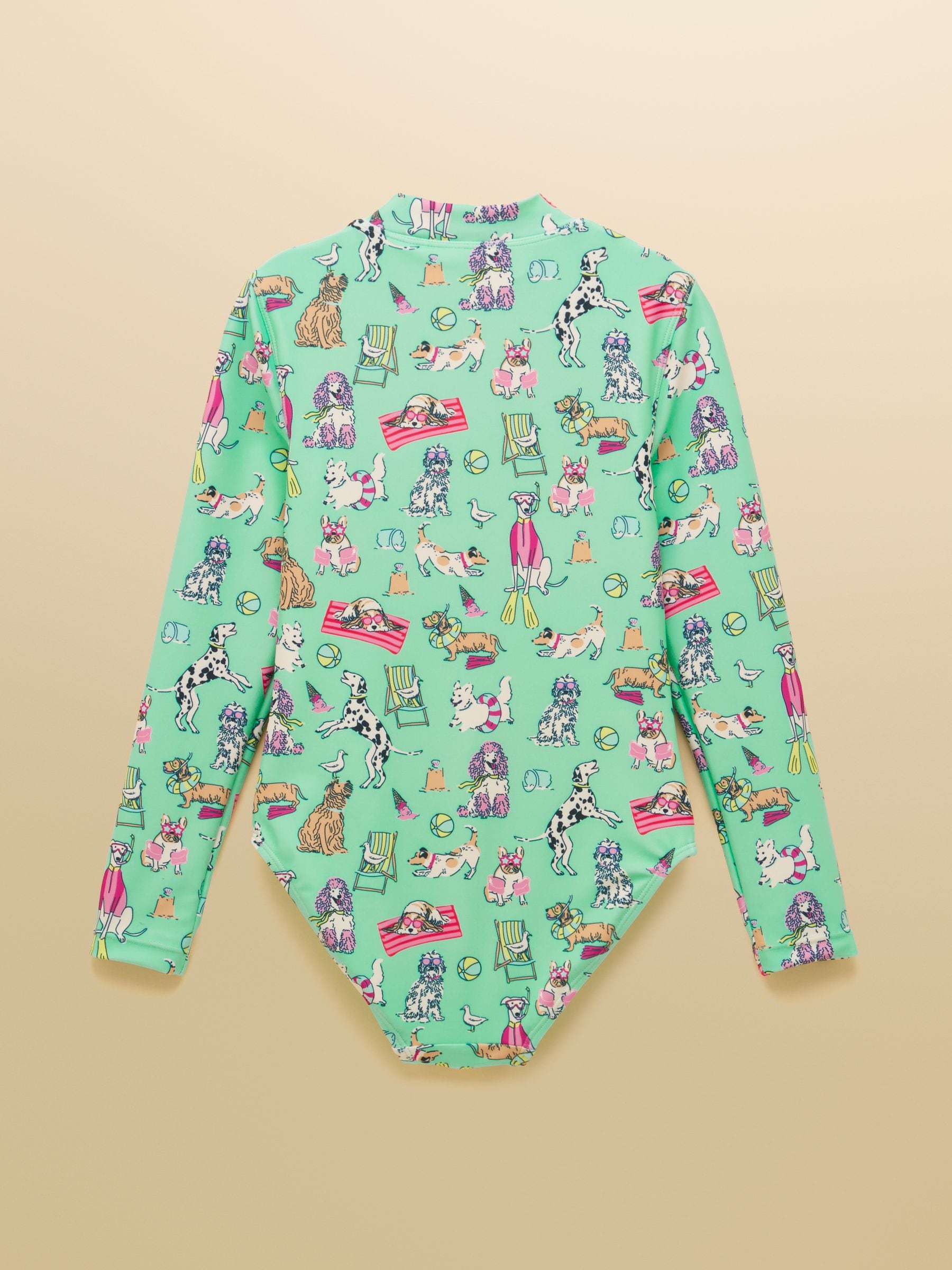 Joules Girls' Green Dogs Long Sleeve Sunsafe Swimsuit image 4