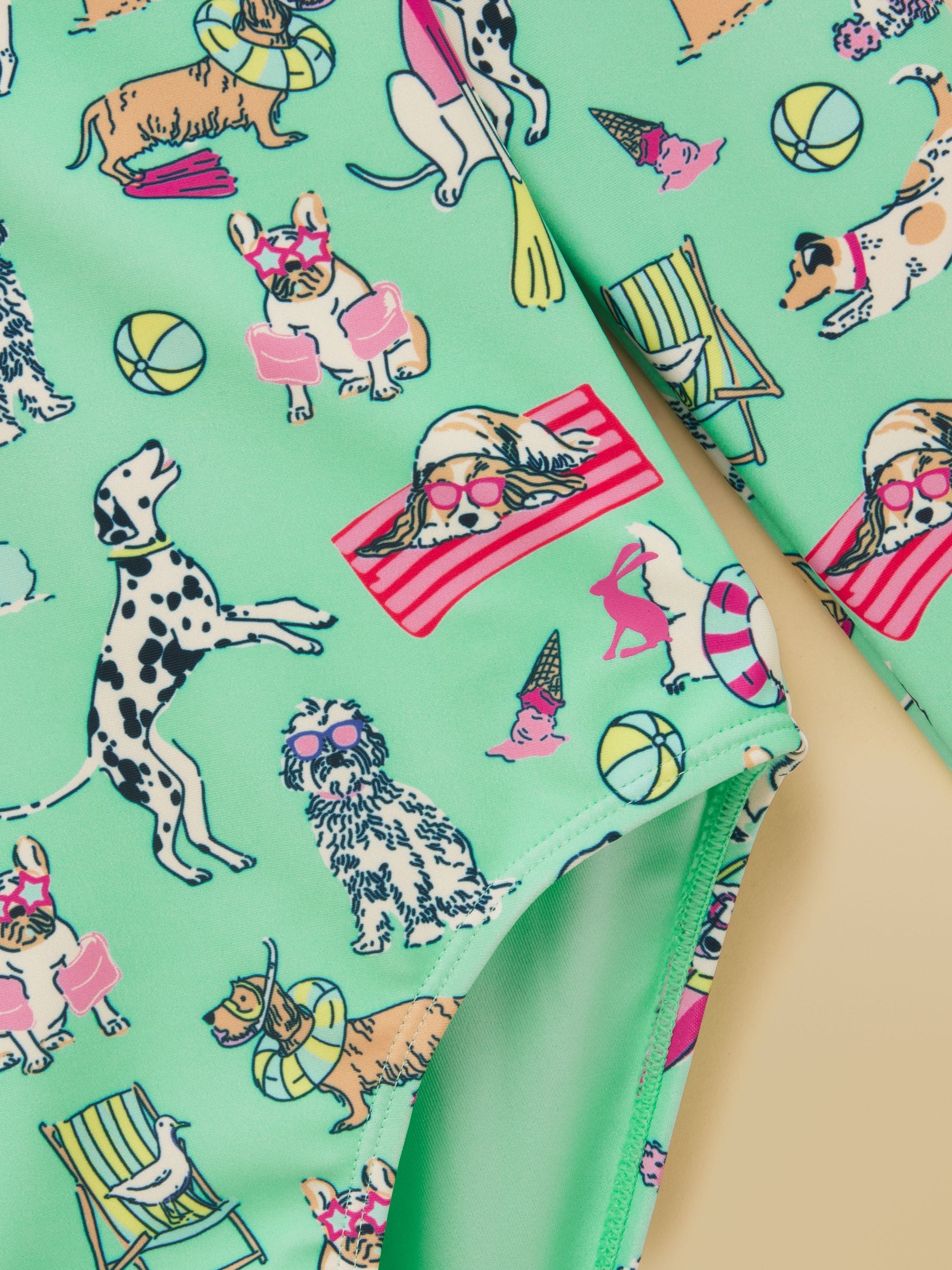 Joules Girls' Green Dogs Long Sleeve Sunsafe Swimsuit image 5