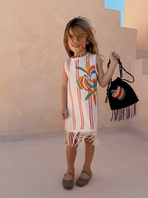 Never Fully Dressed Cream Banana Stripe Fringe Dress image 1