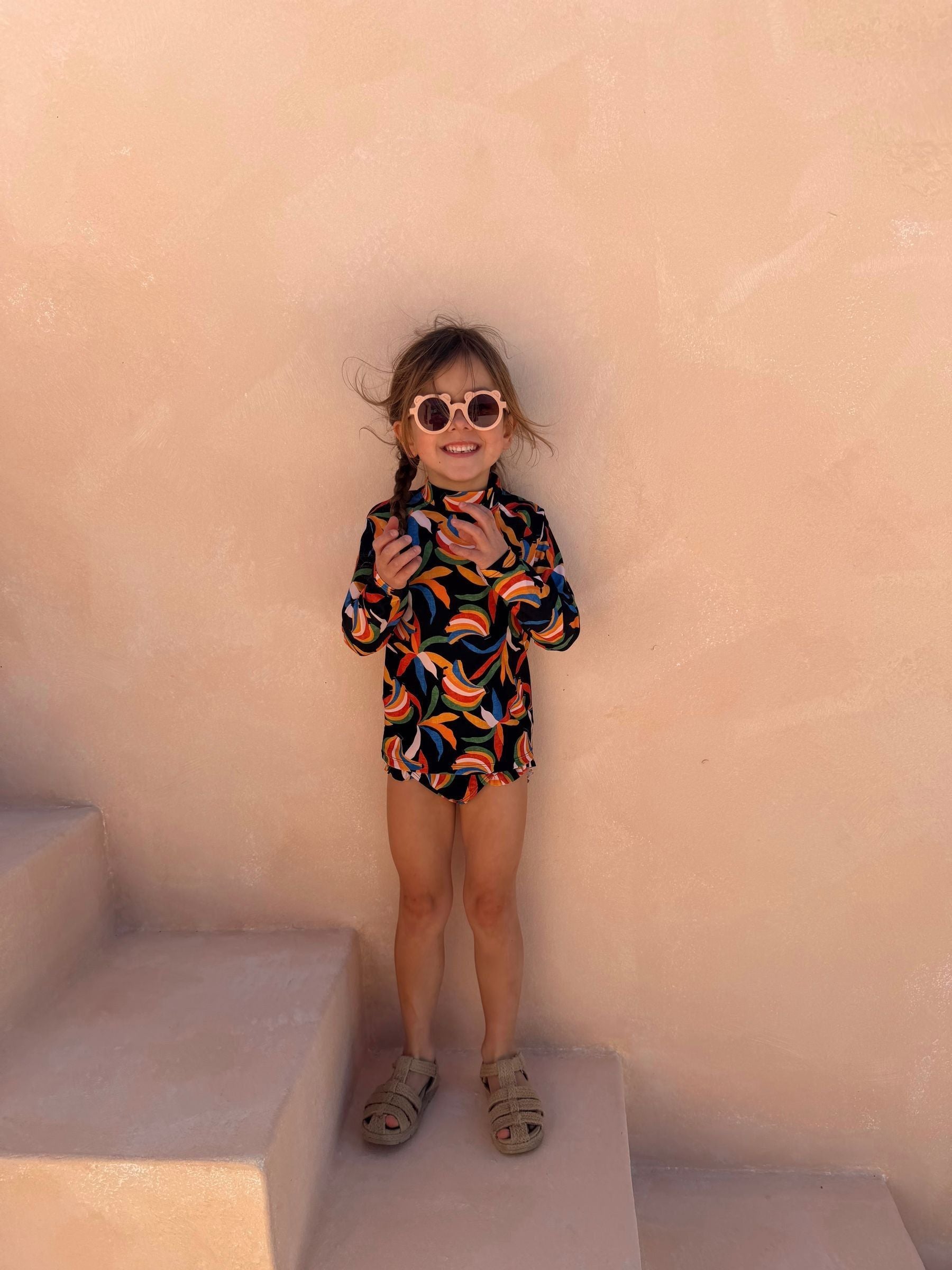 Never Fully Dressed Black Banana Print Sunsafe Long Sleeve Rash Vest and Swim Set image 1