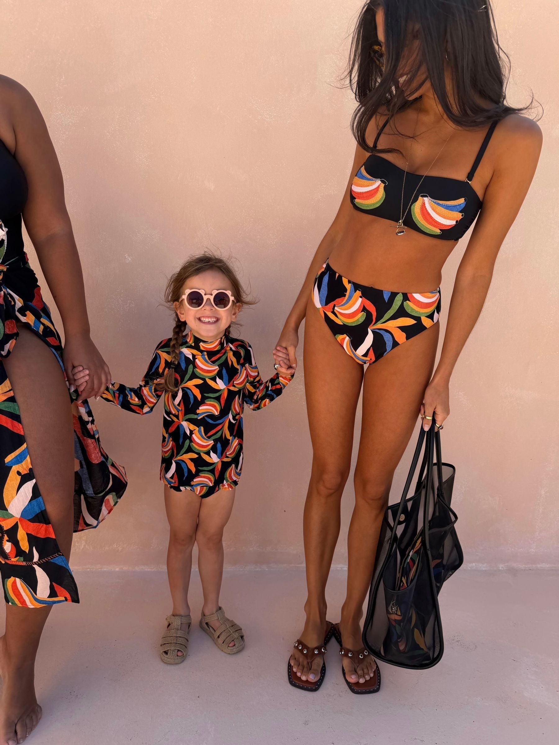 Never Fully Dressed Black Banana Print Sunsafe Long Sleeve Rash Vest and Swim Set image 2