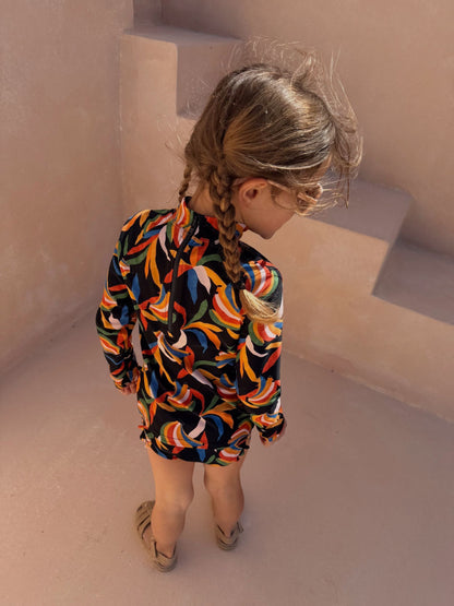 Never Fully Dressed Black Banana Print Sunsafe Long Sleeve Rash Vest and Swim Set image 3