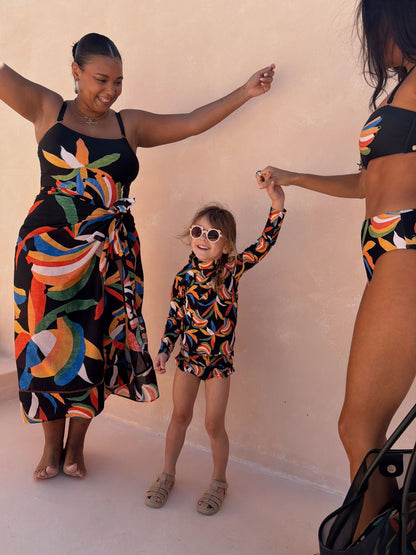 Never Fully Dressed Black Banana Print Sunsafe Long Sleeve Rash Vest and Swim Set image 4