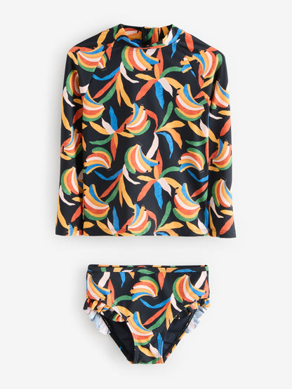 Never Fully Dressed Black Banana Print Sunsafe Long Sleeve Rash Vest and Swim Set image 6