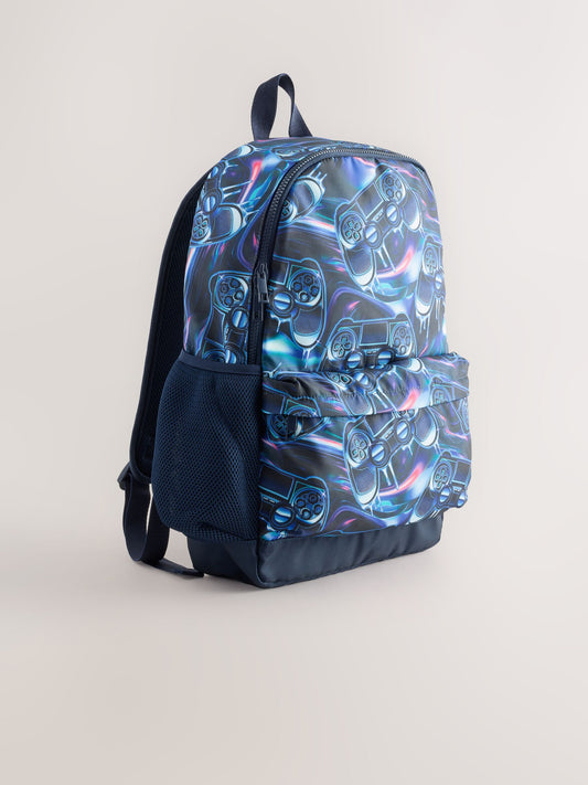 Black/ Blue Game Controller Printed Backpack image 1
