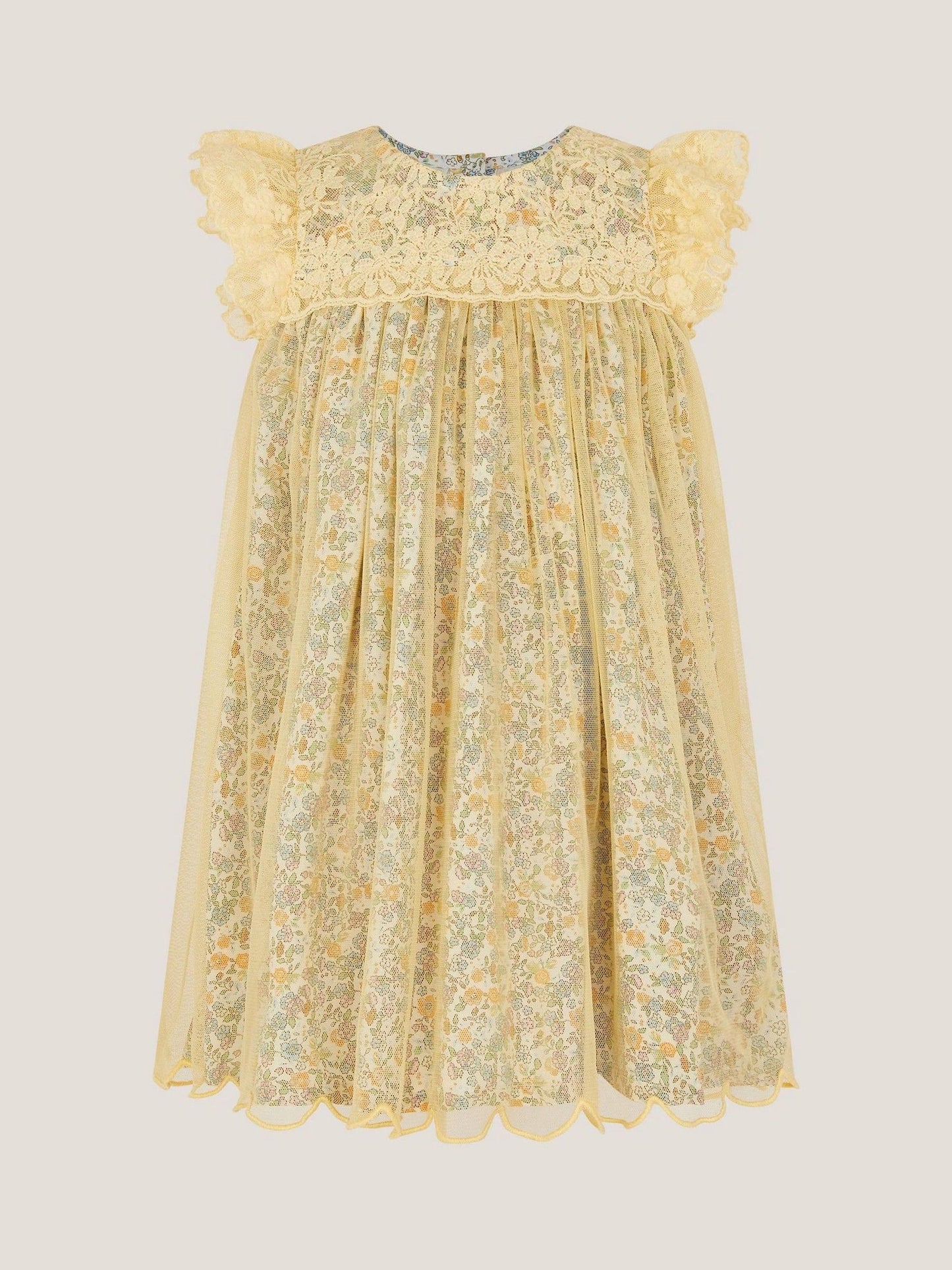 Monsoon Yellow Baby Darcie Ditsy Floral Mesh Dress image 1
