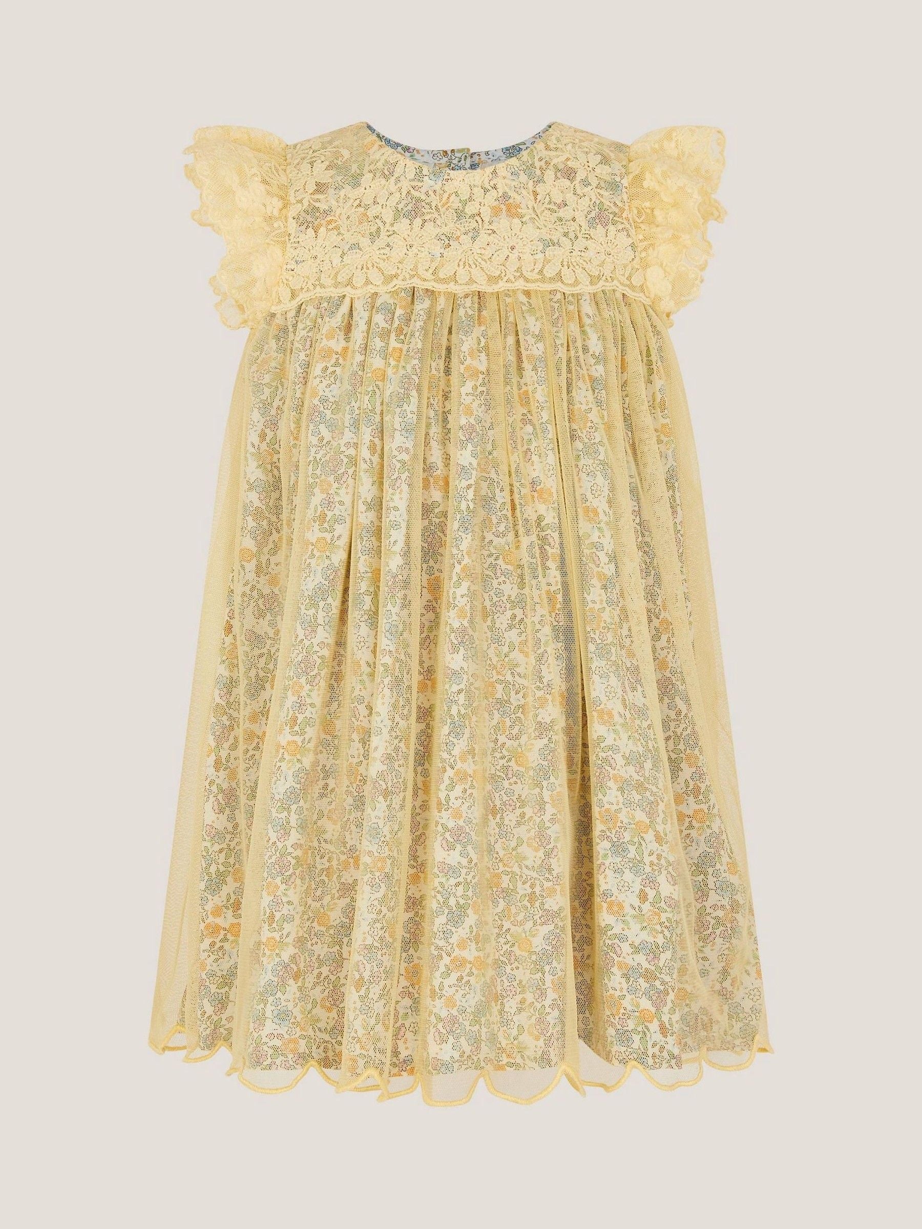 Monsoon Yellow Baby Darcie Ditsy Floral Mesh Dress image 1