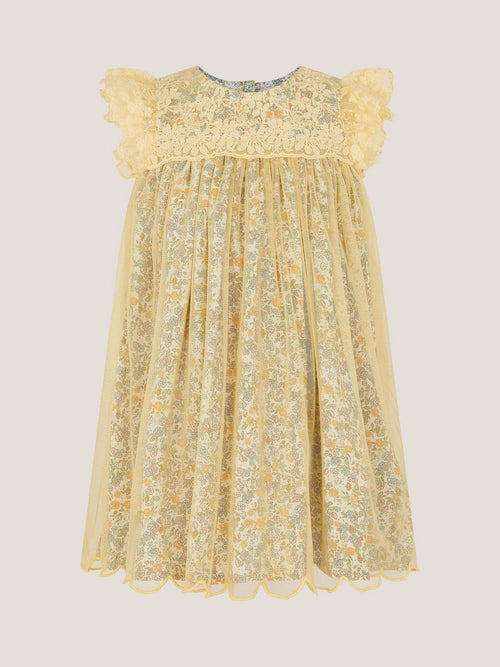 Monsoon Yellow Baby Darcie Ditsy Floral Mesh Dress image 1
