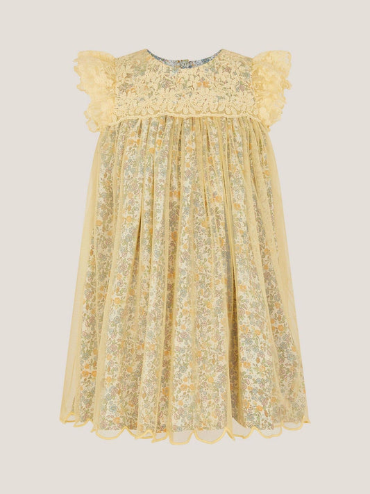Monsoon Yellow Baby Darcie Ditsy Floral Mesh Dress image 1
