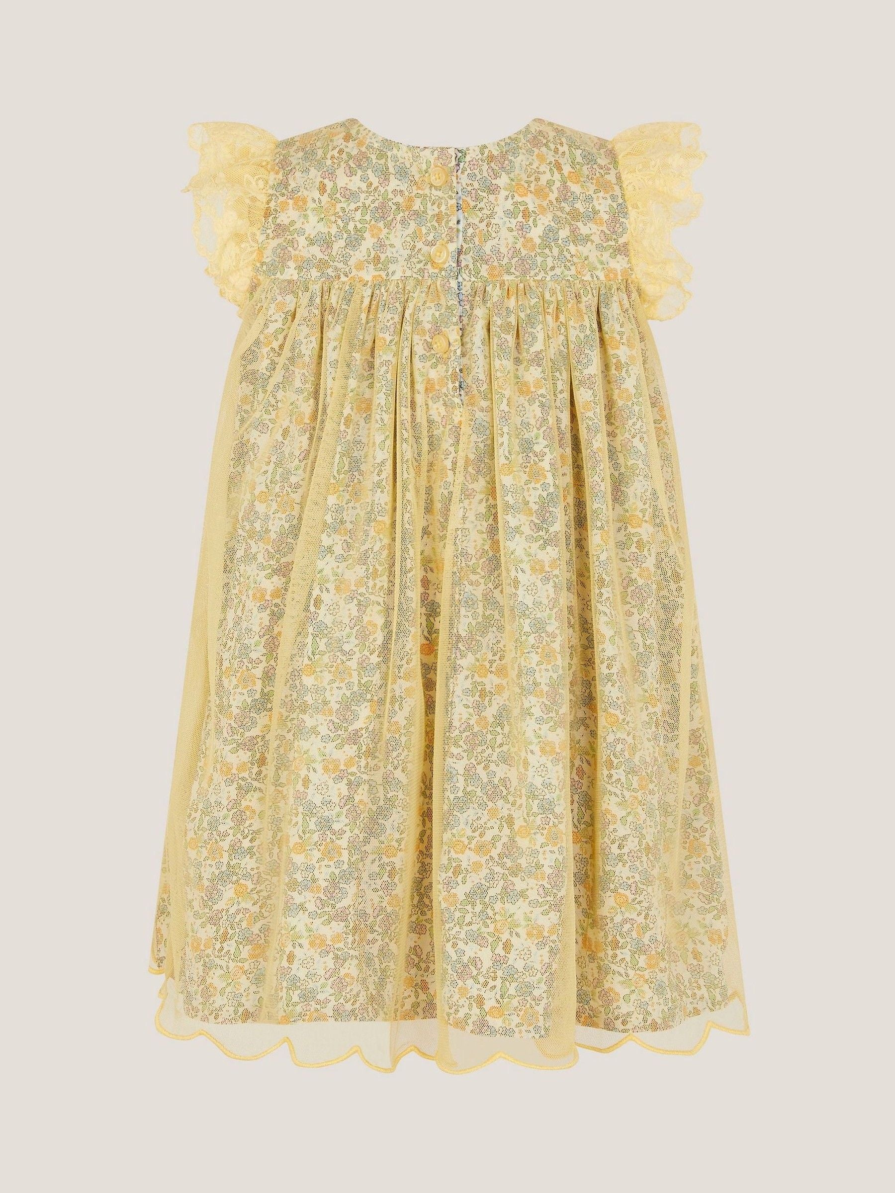 Monsoon Yellow Baby Darcie Ditsy Floral Mesh Dress image 2
