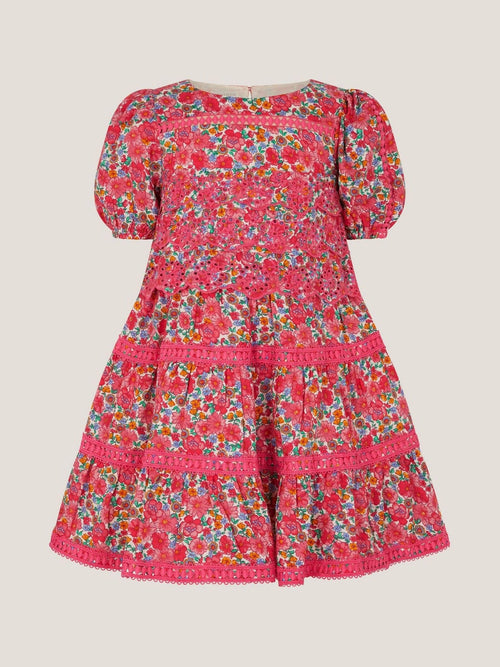Monsoon Pink Floral Broderie Puff Sleeve Dress image 1