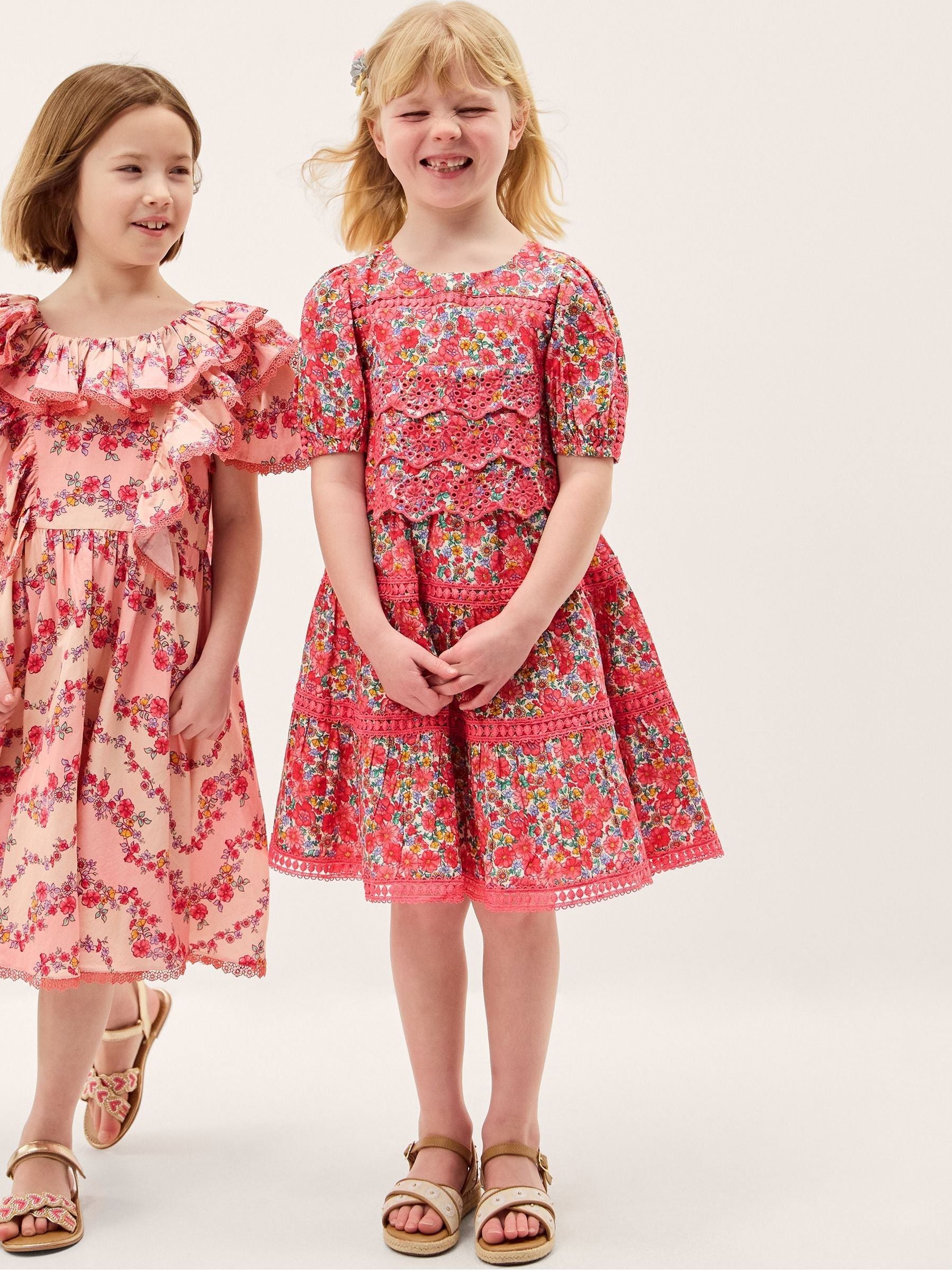 Monsoon Pink Floral Broderie Puff Sleeve Dress image 2