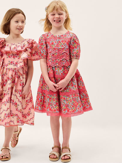 Monsoon Pink Floral Broderie Puff Sleeve Dress image 2