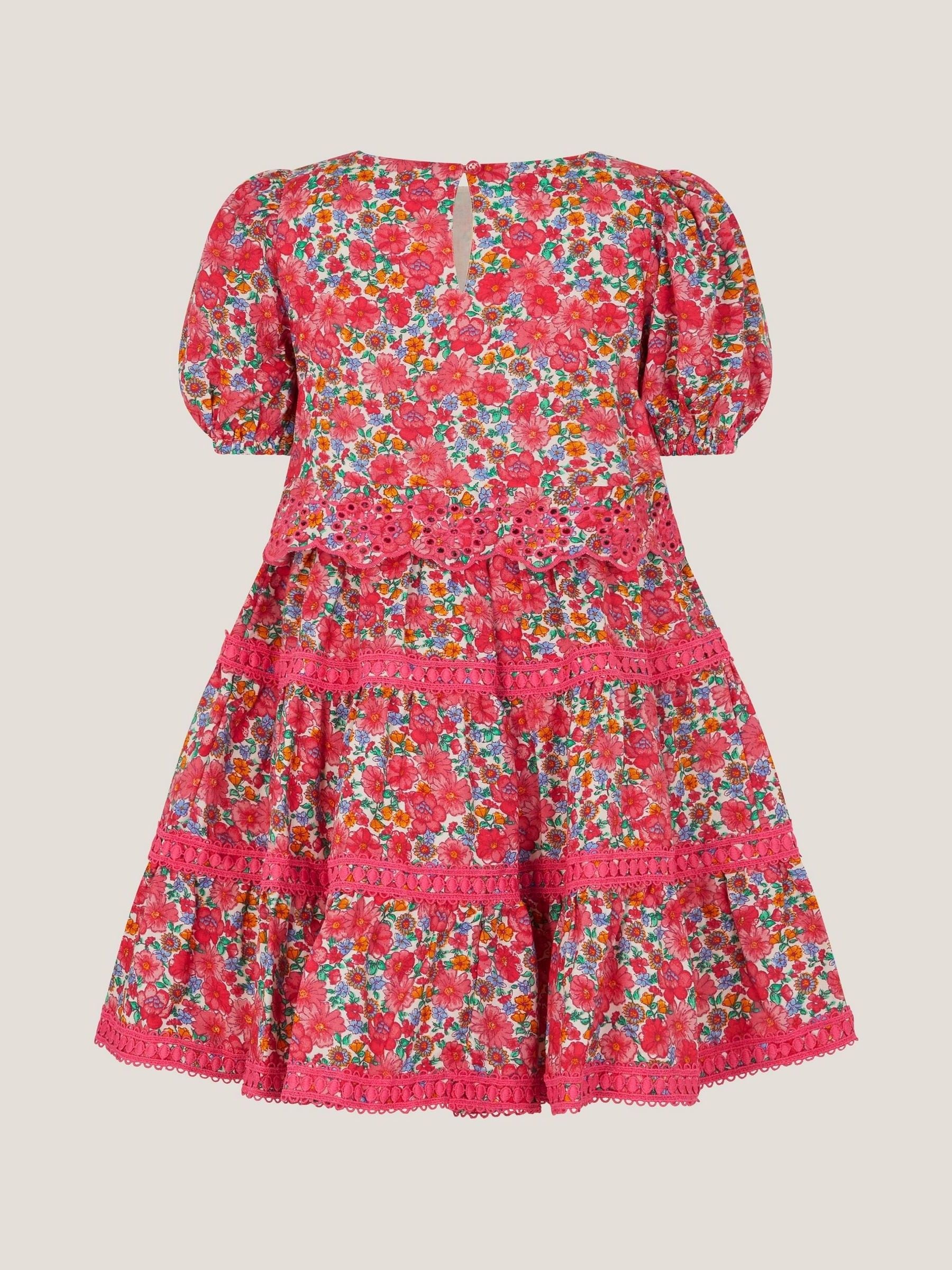 Monsoon Pink Floral Broderie Puff Sleeve Dress image 3