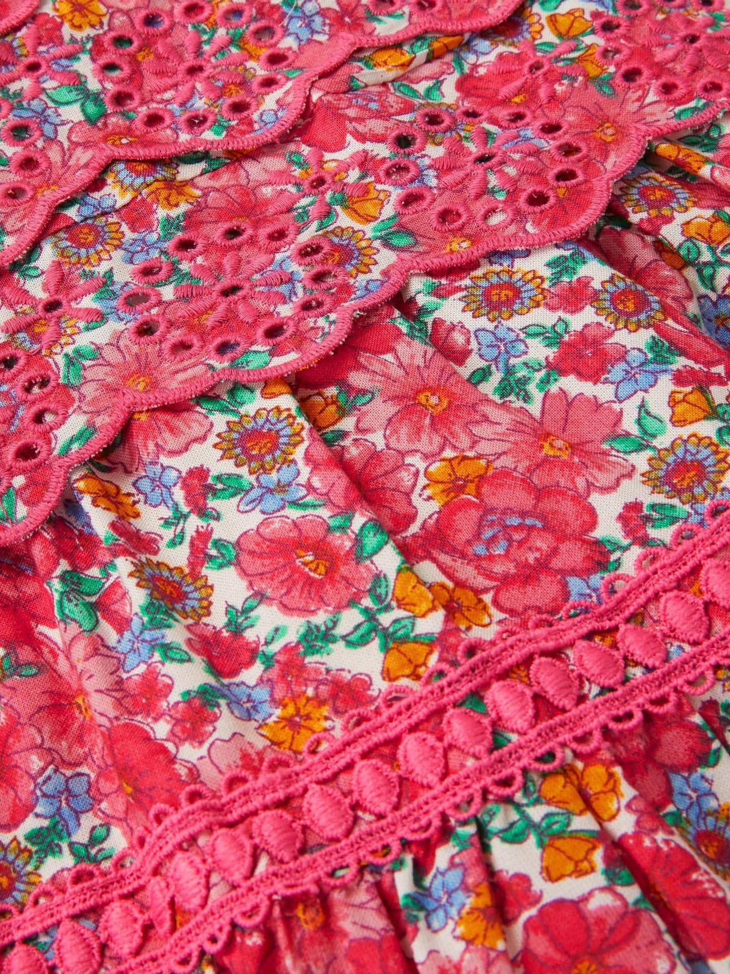 Monsoon Pink Floral Broderie Puff Sleeve Dress image 4