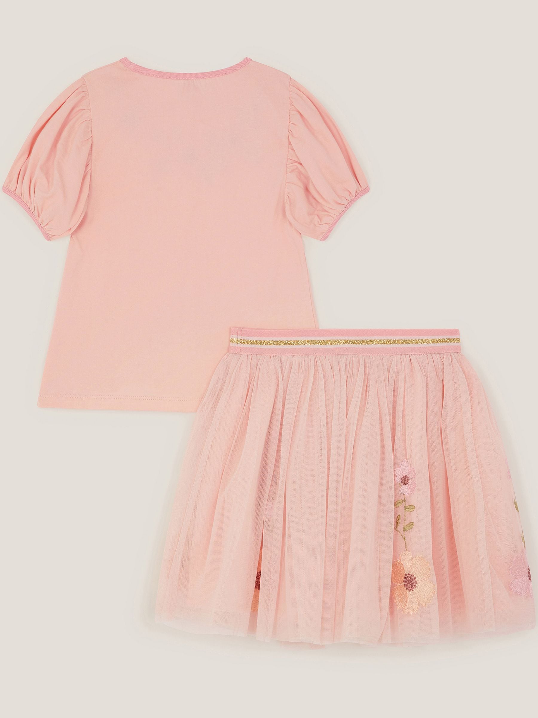Monsoon Pink Floral Embroidered Top & Skirt Set image 3